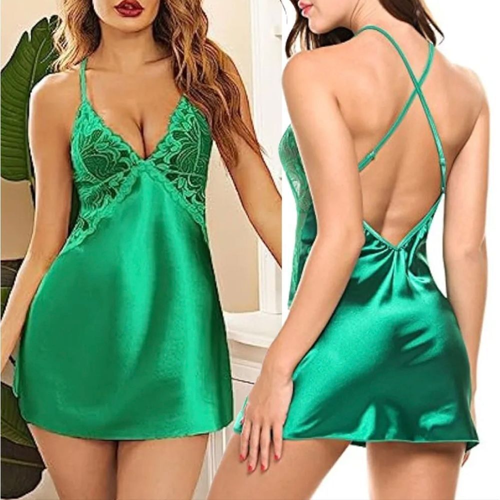 Women Sexy Lingerie V Neck Satin Sleepwear Lace Chemise Mini Teddy Nightwear US
